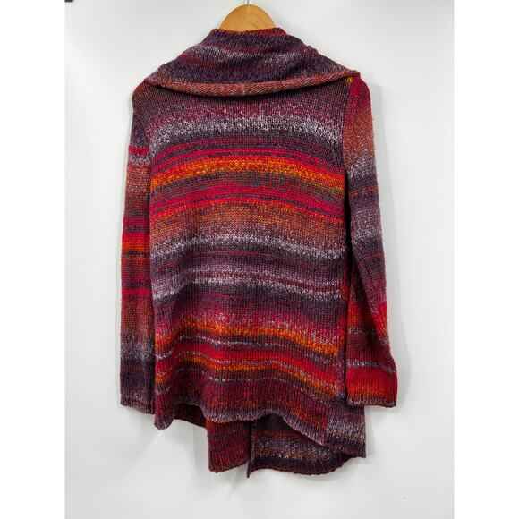 J. Jill Sweater Womens Burgundy Stripe Wool Blend Knit Cardigan Size Small - Picture 8 of 10